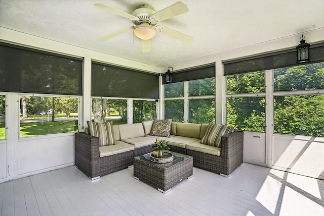 1112 Highland St, Holliston, MA 01746 - sunroom with ceiling fan and an outdoor living space