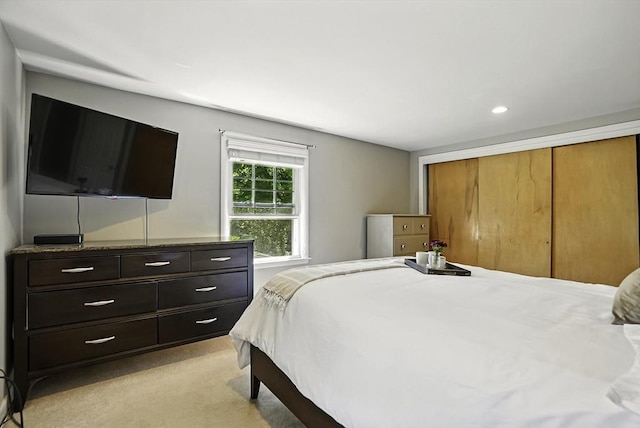 1112 Highland St, Holliston, MA 01746 - bedroom featuring light carpet, a closet, and recessed lighting