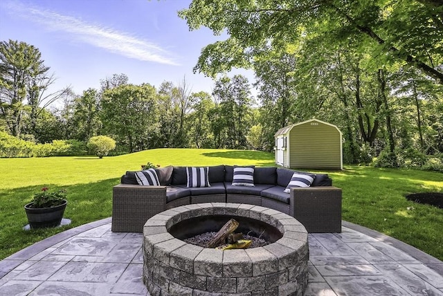 1112 Highland St, Holliston, MA 01746 - view of patio / terrace with an outdoor living space with a fire pit and view of wooded area