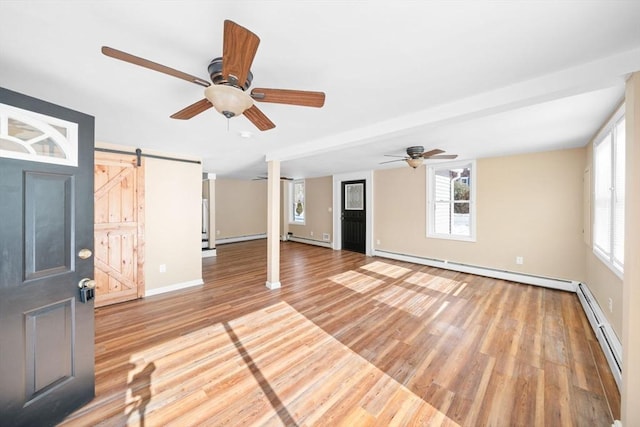 interior space featuring a baseboard heating unit, light wood finished floors, and a baseboard radiator