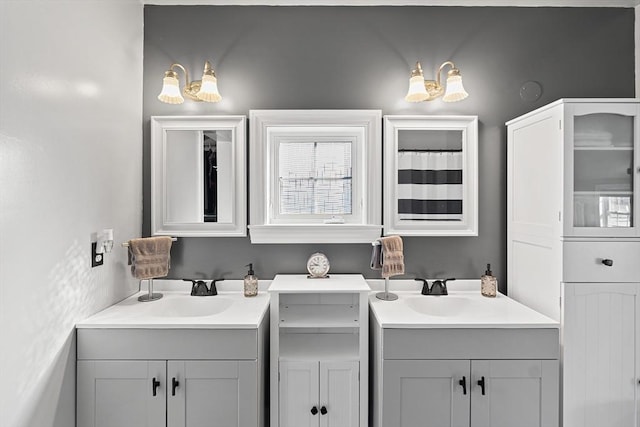 bathroom with a sink and two vanities