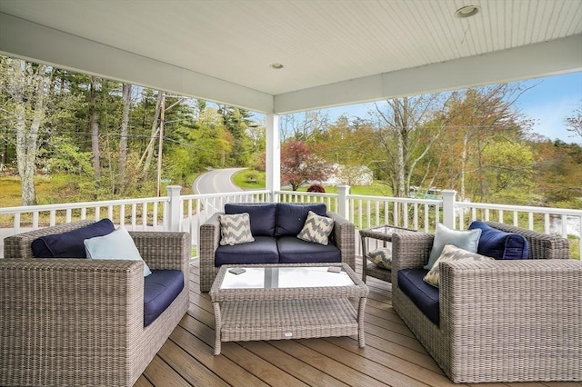 2 Coles Grove Rd, Derry, NH 03038 - wooden terrace with an outdoor hangout area and view of wooded area