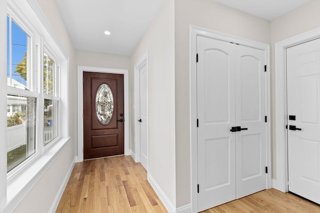 doorway to outside featuring light hardwood / wood-style flooring