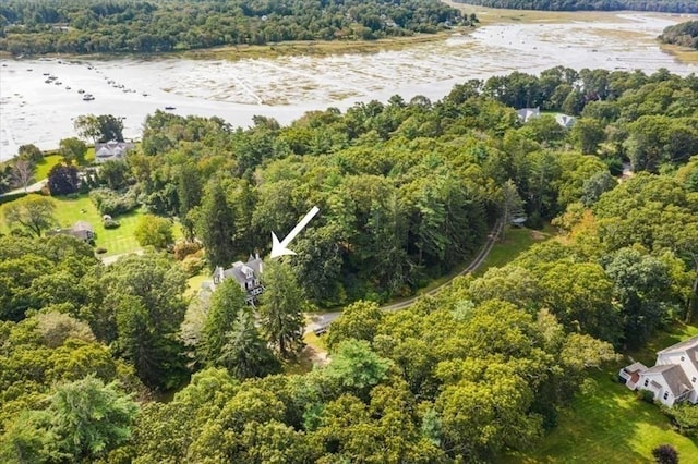 48 Neal Gate St, Scituate, MA 02066 - aerial view featuring a wooded view and a water view