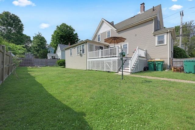 246 Railroad Ave, Norwood, MA 02062 - rear view of property featuring a fenced backyard, a wooden deck, and a chimney