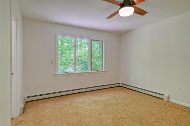 spare room featuring ceiling fan and a baseboard radiator