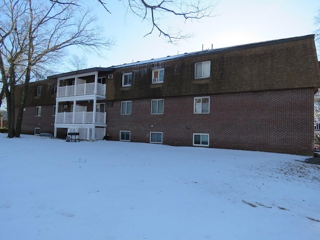 view of snow covered building