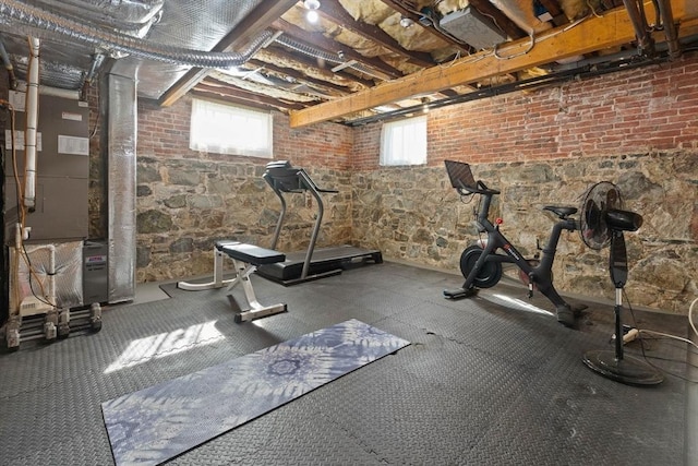exercise area featuring heating unit
