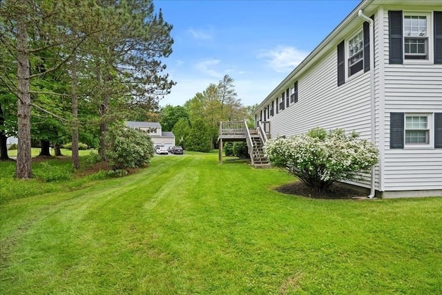 40 Richard Ave, Shrewsbury, MA 01545 - view of grassy yard featuring stairway and a wooden deck