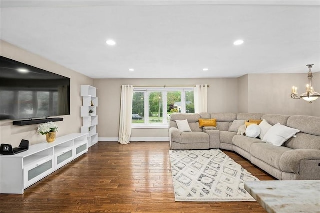 40 Richard Ave, Shrewsbury, MA 01545 - living area featuring hardwood / wood-style floors, a chandelier, recessed lighting, and baseboards