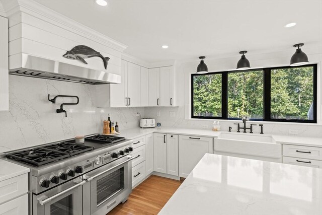 kitchen featuring white cabinets, plenty of natural light, and light hardwood / wood-style floors