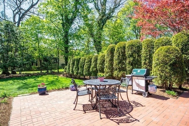 view of patio featuring outdoor dining space and a grill