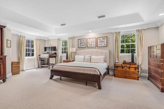 10 Whitney Rd, Stow, MA 01775 - bedroom with a tray ceiling, carpet flooring, ornamental molding, baseboards, and recessed lighting