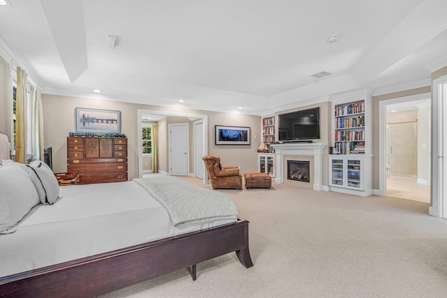 10 Whitney Rd, Stow, MA 01775 - carpeted bedroom with a fireplace, recessed lighting, crown molding, and baseboards