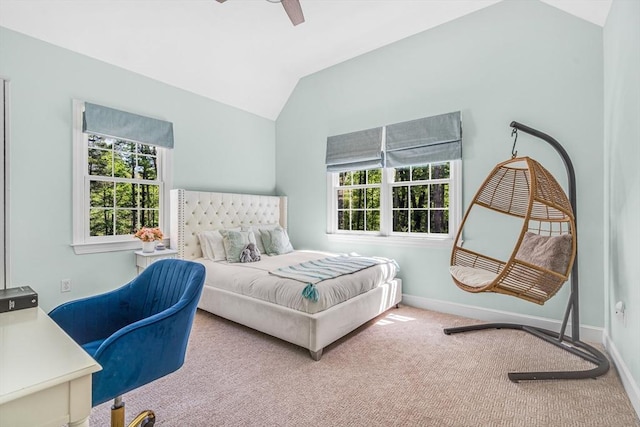 10 Whitney Rd, Stow, MA 01775 - bedroom with vaulted ceiling, carpet, baseboards, and a ceiling fan