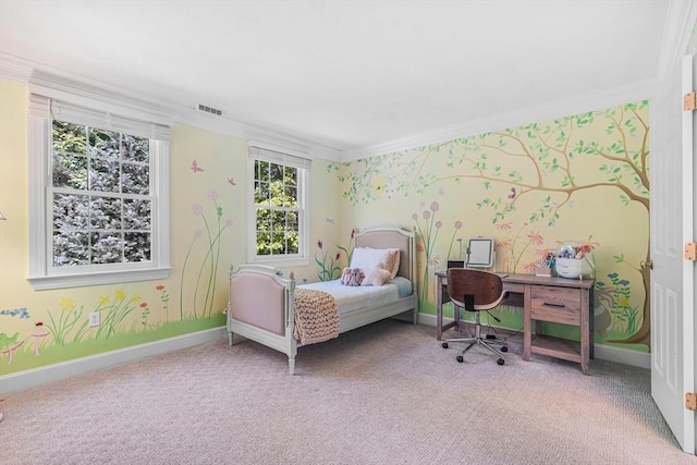 10 Whitney Rd, Stow, MA 01775 - bedroom with crown molding, light colored carpet, wallpapered walls, and baseboards