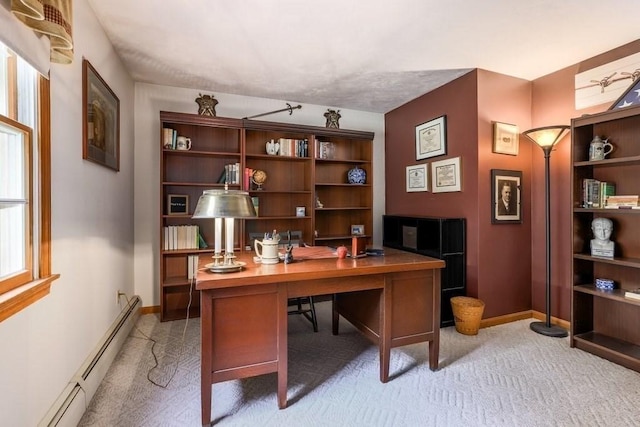 83 Everett Rd, Barre, MA 01005 - office featuring a baseboard radiator, light carpet, and baseboards