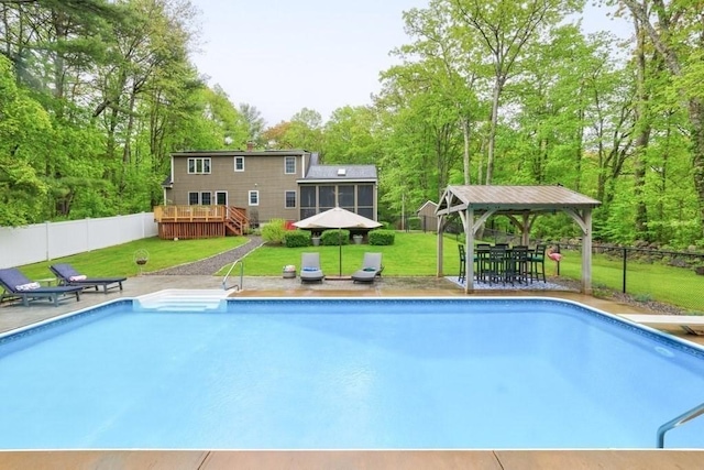 83 Everett Rd, Barre, MA 01005 - view of pool with a gazebo, a sunroom, a deck, a patio, and a diving board
