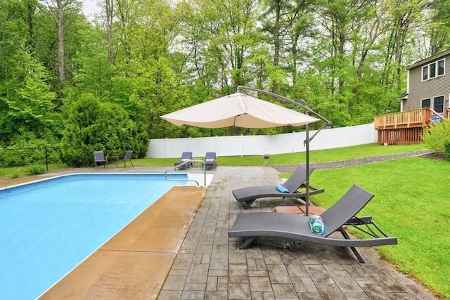 83 Everett Rd, Barre, MA 01005 - view of swimming pool with a patio, a wooden deck, and view of wooded area