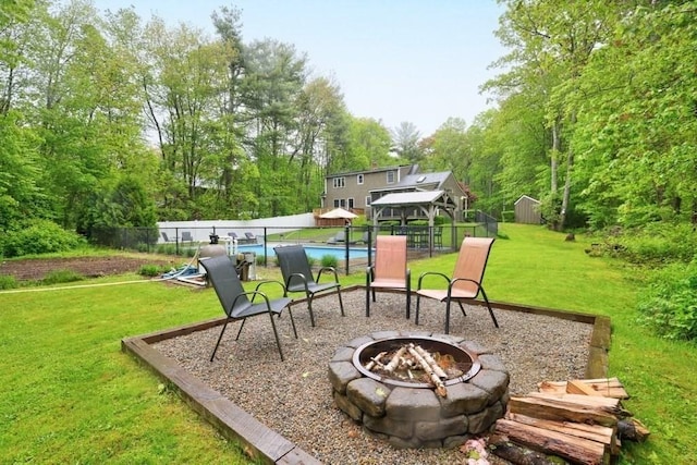 83 Everett Rd, Barre, MA 01005 - view of patio with a fire pit and a gazebo