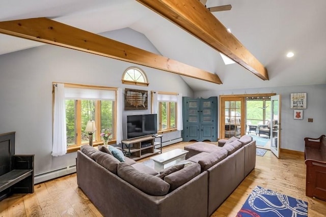 83 Everett Rd, Barre, MA 01005 - living area with baseboard heating, light wood-style flooring, baseboards, and recessed lighting