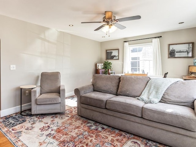 living room with ceiling fan