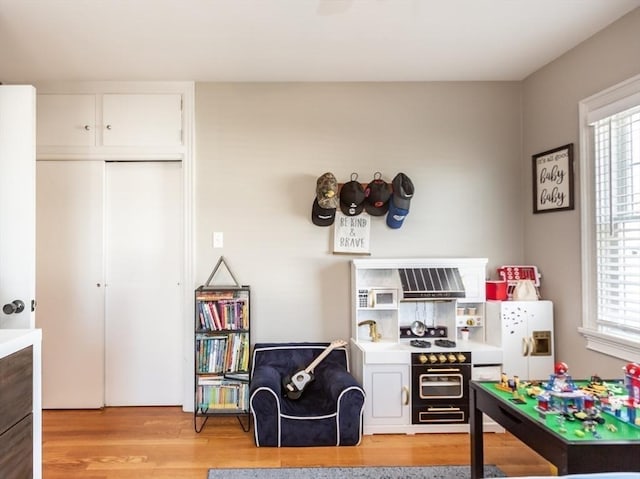 recreation room featuring light wood-type flooring and a wealth of natural light