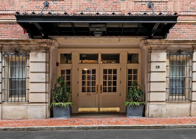 doorway to property featuring french doors