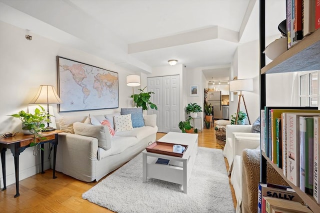 living room with light hardwood / wood-style flooring