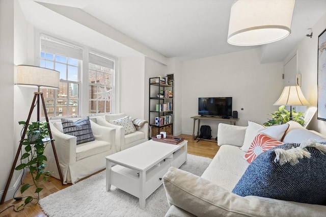 living room with light hardwood / wood-style flooring