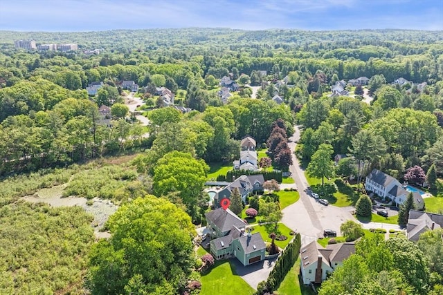 9 Wescott Rd, Andover, MA 01810 - aerial perspective of suburban area with a heavily wooded area