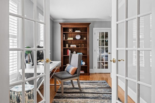 9 Wescott Rd, Andover, MA 01810 - office featuring crown molding, light wood-type flooring, and french doors
