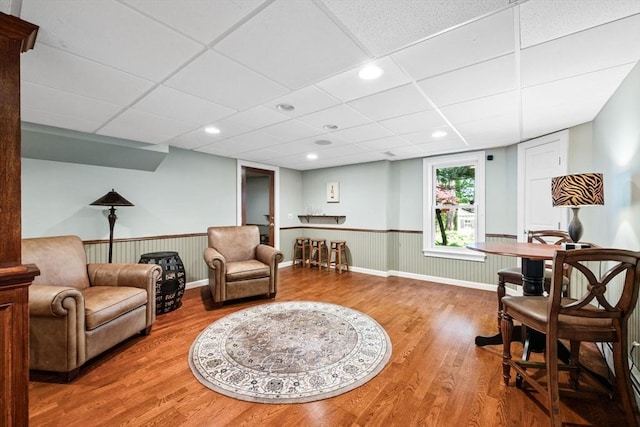 9 Wescott Rd, Andover, MA 01810 - living area featuring wood finished floors, wainscoting, baseboards, recessed lighting, and a paneled ceiling