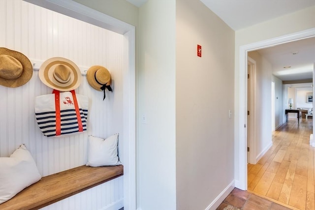 mudroom featuring wood-type flooring