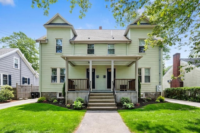 111-113 Pleasant St, Milton, MA 02186 - view of front of house featuring a porch and a chimney
