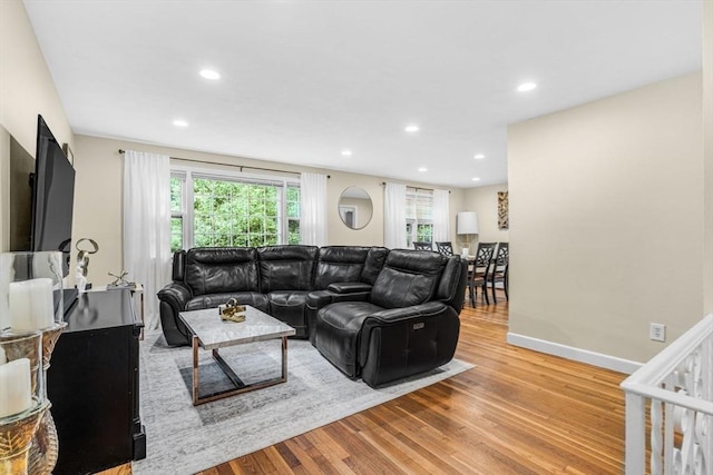 23 Cherokee Rd, Acton, MA 01720 - living room featuring light wood-style flooring, recessed lighting, and baseboards