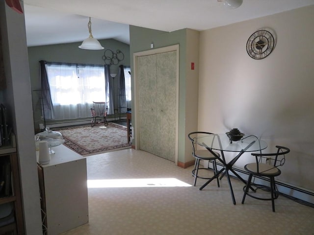 unfurnished dining area featuring lofted ceiling