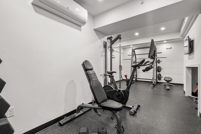 69 Walnut St Unit 4, Brookline, MA 02445 - workout room featuring a wall mounted AC and recessed lighting