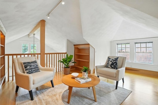 11 Longfellow Rd, Cambridge, MA 02138 - sitting room with light wood-style floors, vaulted ceiling, and rail lighting
