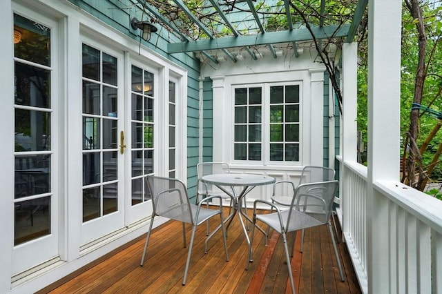 11 Longfellow Rd, Cambridge, MA 02138 - view of wooden balcony with french doors, a wooden deck, and outdoor dining area