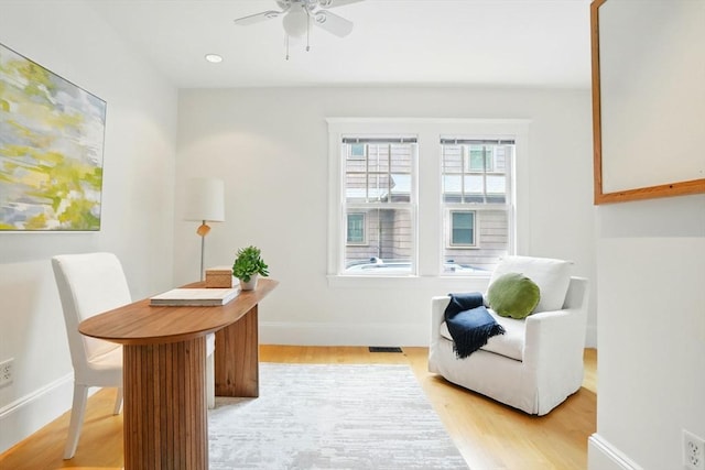11 Longfellow Rd, Cambridge, MA 02138 - office area with light wood-type flooring, a ceiling fan, and baseboards