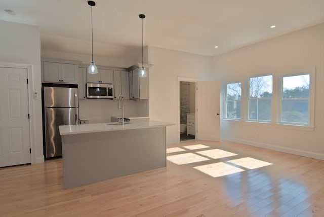 kitchen featuring appliances with stainless steel finishes, a sink, and light wood-style floors