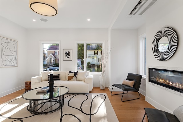 living room with light hardwood / wood-style flooring