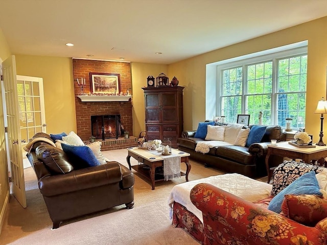 6 Everett Cir, Hopkinton, MA 01748 - carpeted living area featuring a fireplace and recessed lighting