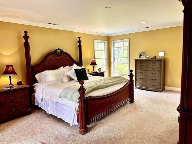 6 Everett Cir, Hopkinton, MA 01748 - bedroom with crown molding, visible vents, and light colored carpet