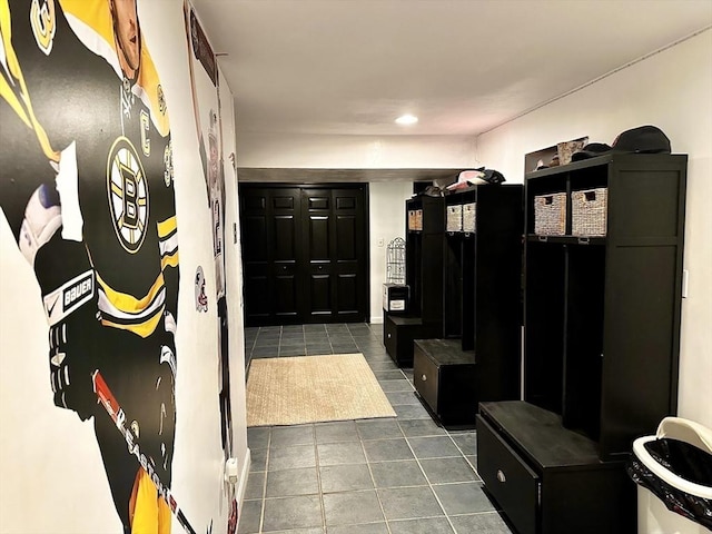 6 Everett Cir, Hopkinton, MA 01748 - mudroom featuring recessed lighting and dark tile patterned flooring