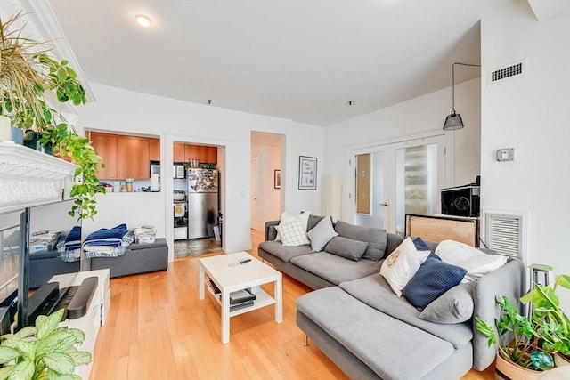 492 Massachusetts Ave Unit 53, Boston, MA 02118 - living room with light wood-style flooring and french doors