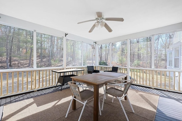 sunroom / solarium with a ceiling fan