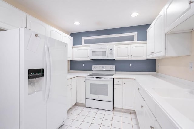 43 Blossom Sq Unit 43, Holden, MA 01520 - kitchen featuring white appliances, white cabinets, light tile patterned flooring, light countertops, and recessed lighting
