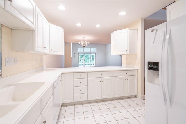43 Blossom Sq Unit 43, Holden, MA 01520 - kitchen with white appliances, a chandelier, recessed lighting, light tile patterned floors, and light countertops